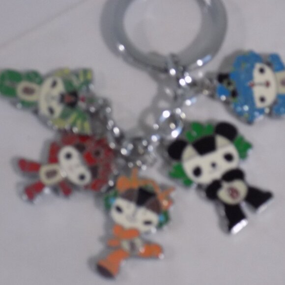 2008 Beijing Olympics Keychain With 5 Fuwa Mascot Charms New - Picture 4 of 8